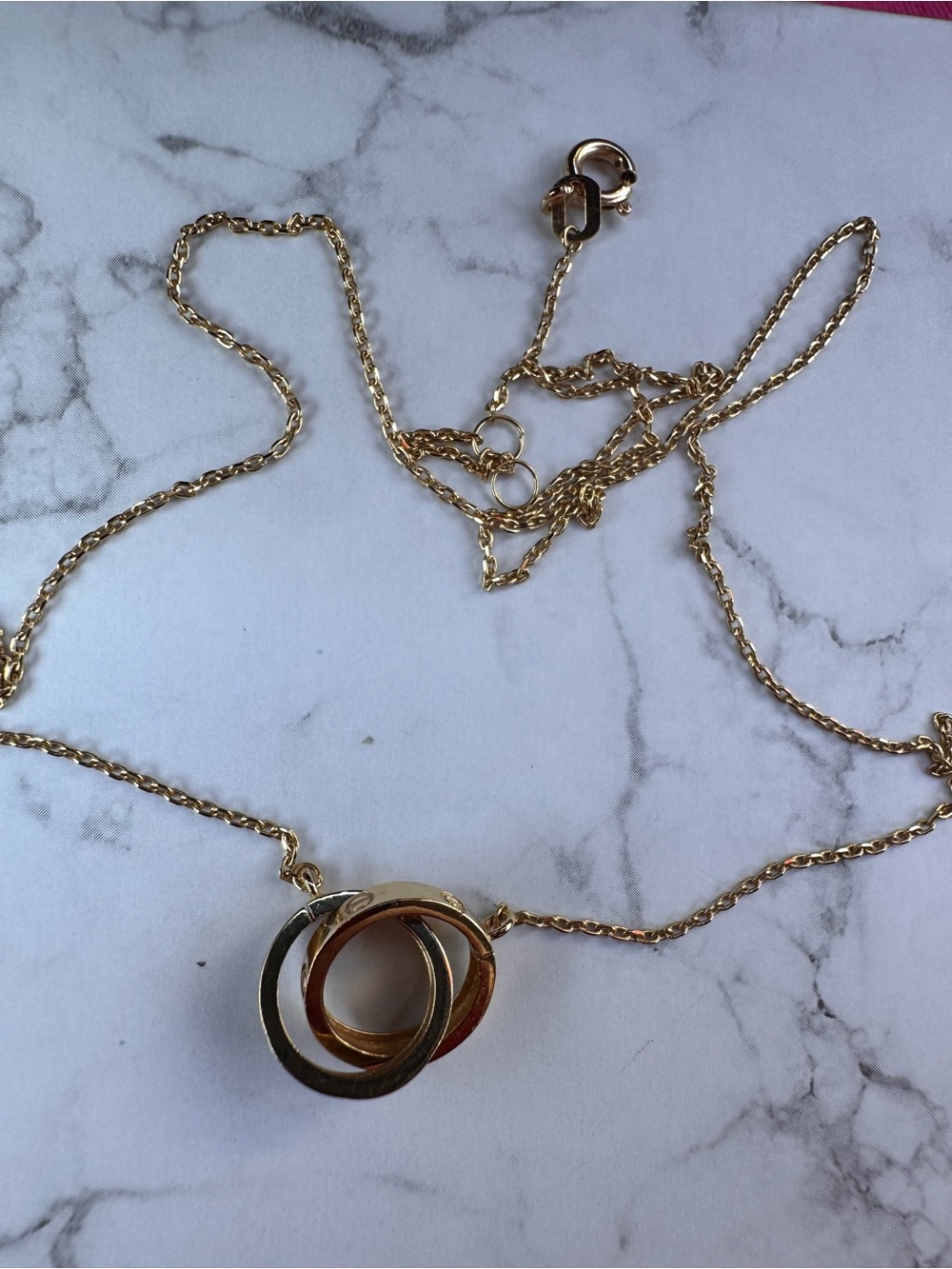 18K Real Gold Triple Ring Pendant Necklace - Women's Jewelry